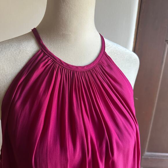 RAMY BROOK | Audrey High Neck Smocked Waist Midi Dress Magenta Pink | Size Large - Picture 4 of 8